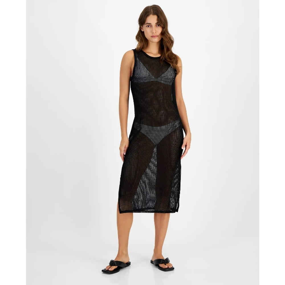 Miken Size Medium Black Low-Back Midi Dress Swim Cover-Up NWT